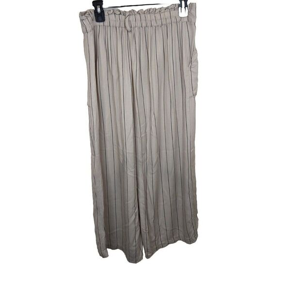Luna Moon Pants Striped Wide Leg High Rise Cropped Pull On Elastic Back Size XL - Picture 3 of 11